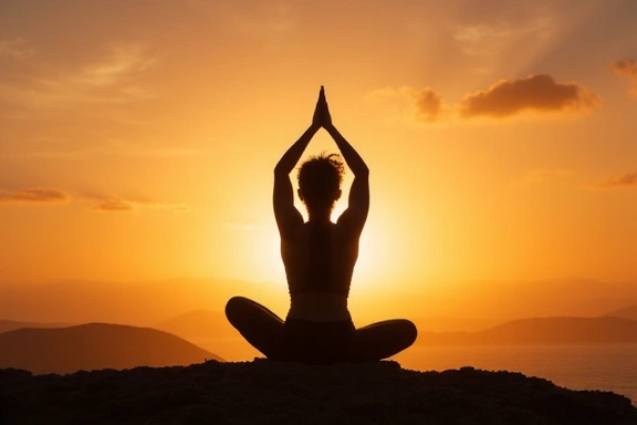 Persona che fa yoga al tramonto