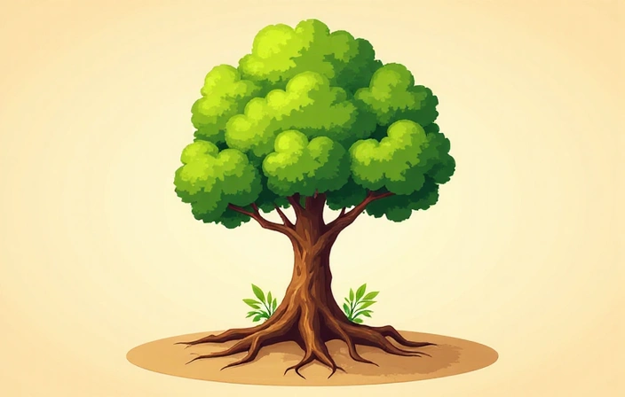 Illustrazione di un albero con radici forti che simboleggia la crescita e la sostenibilità