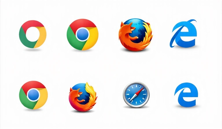 Icone di diversi browser web (Chrome, Firefox, Safari, Edge) disposti in modo pulito, simboleggiando la gestione delle impostazioni dei cookie.